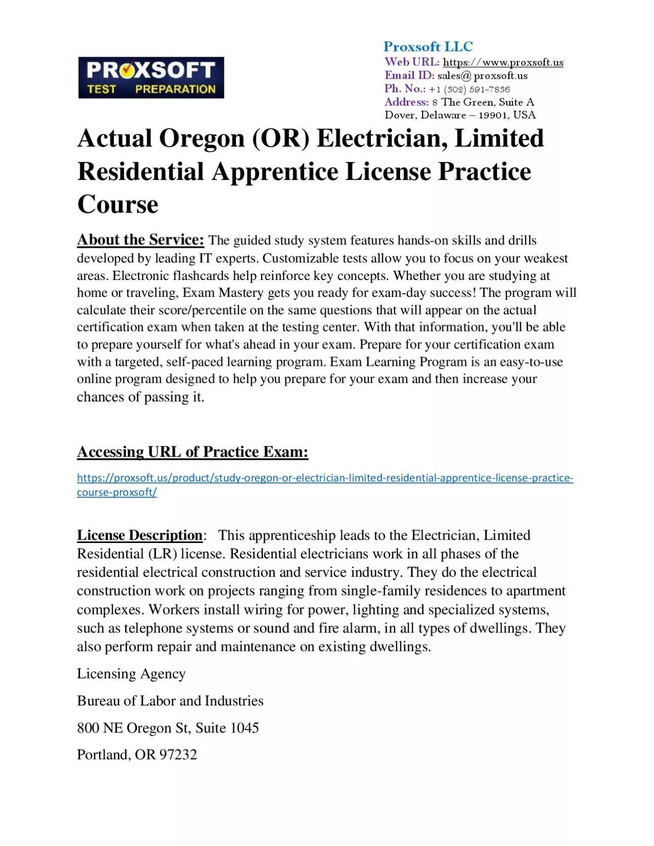 PDF-Actual Oregon (OR) Electrician, Limited Residential Apprentice License Practice Course