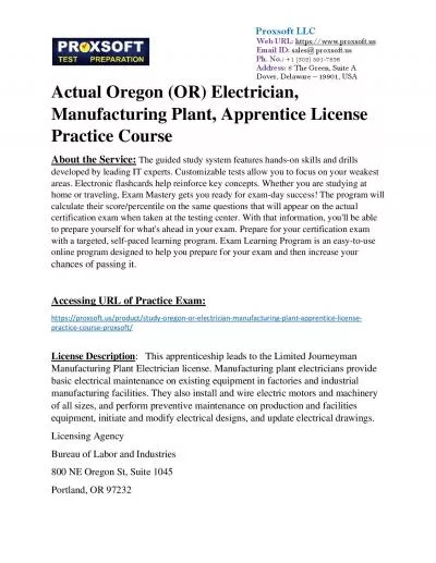 Actual Oregon (OR) Electrician, Manufacturing Plant, Apprentice License Practice Course