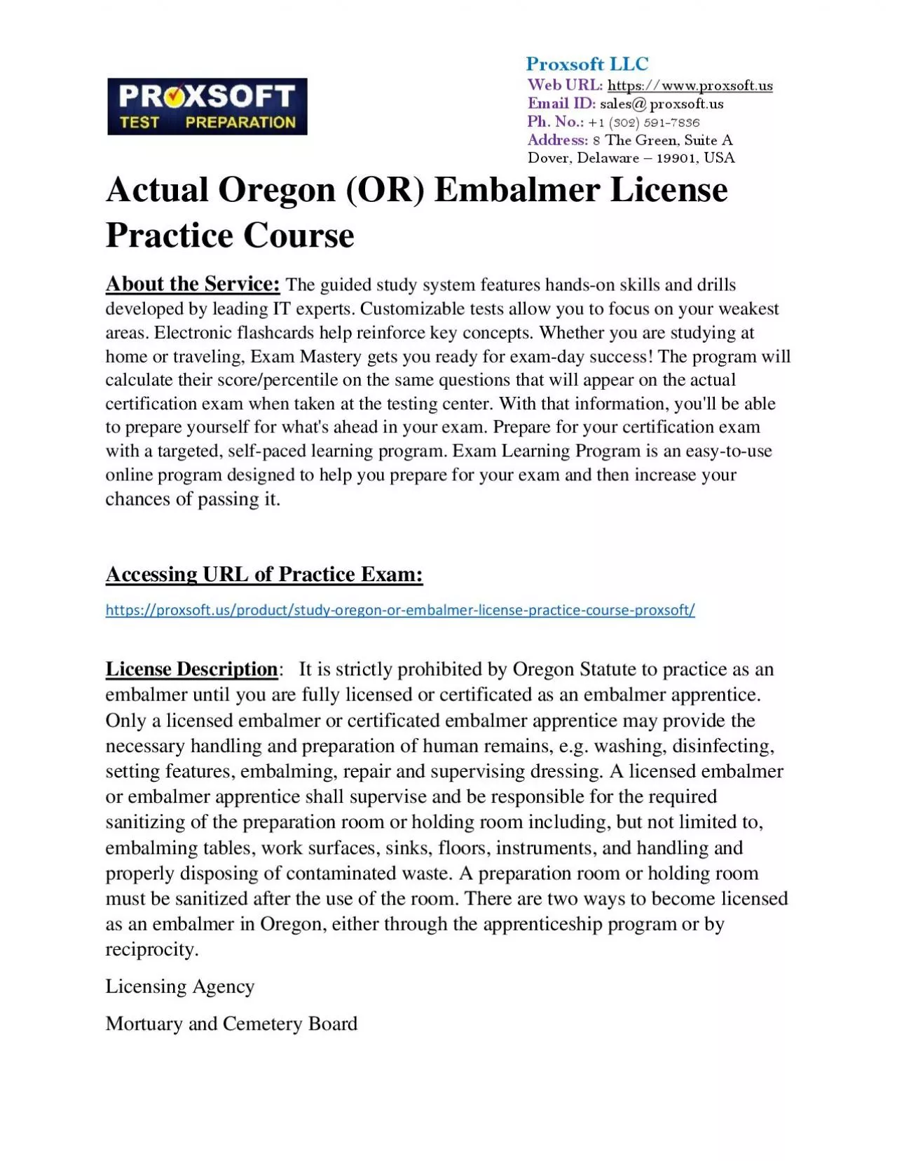 PDF-Actual Oregon (OR) Embalmer License Practice Course