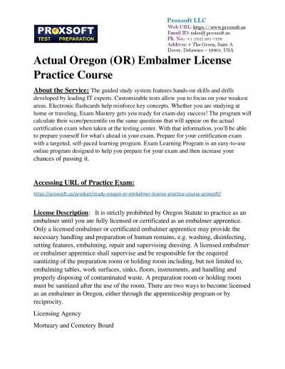 Actual Oregon (OR) Embalmer License Practice Course