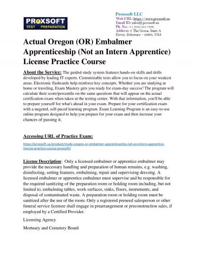 Actual Oregon (OR) Embalmer Apprenticeship (Not an Intern Apprentice) License Practice