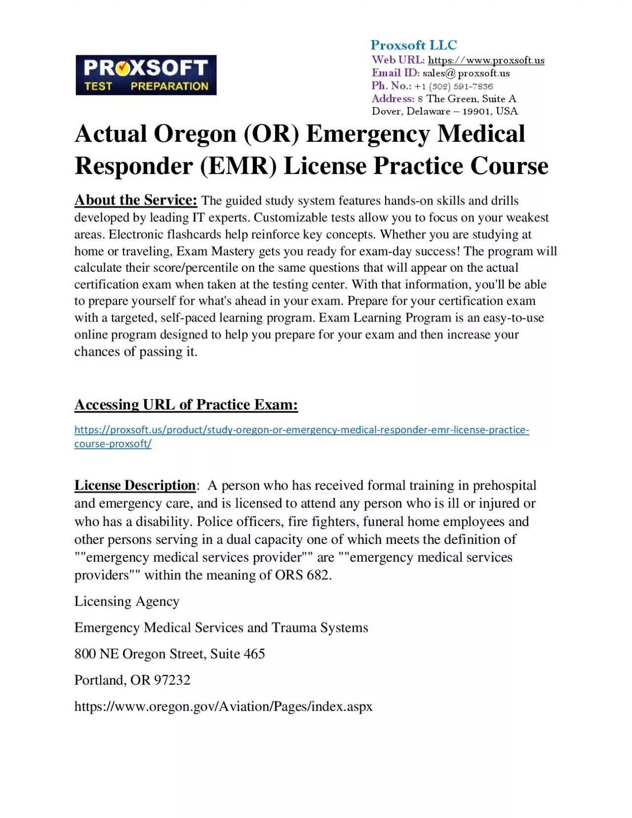 PDF-Actual Oregon (OR) Emergency Medical Responder (EMR) License Practice Course