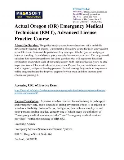 Actual Oregon (OR) Emergency Medical Technician (EMT), Advanced License Practice Course
