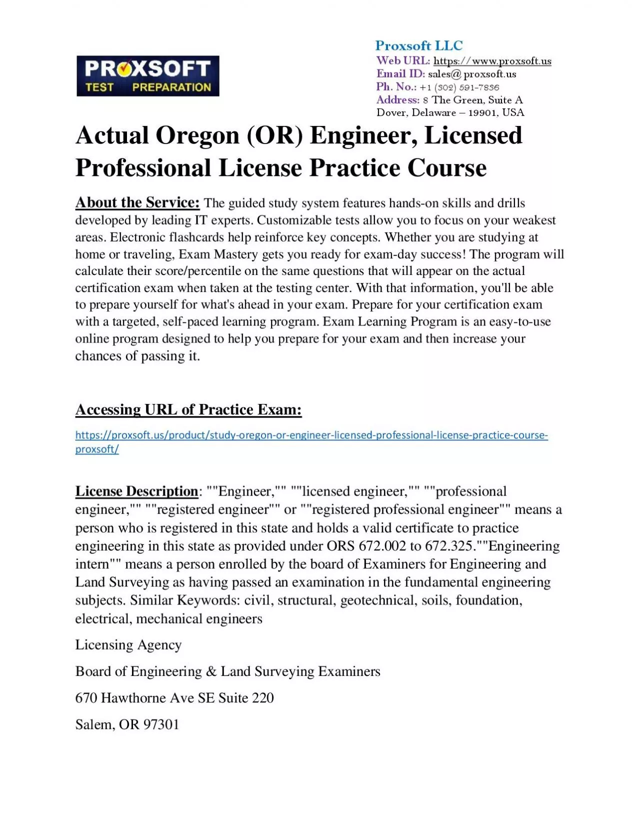 PDF-Actual Oregon (OR) Engineer, Licensed Professional License Practice Course