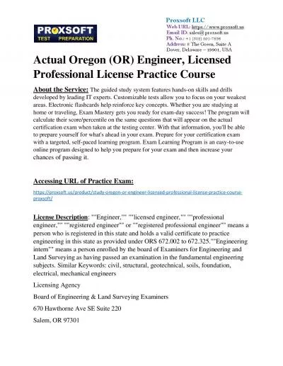 Actual Oregon (OR) Engineer, Licensed Professional License Practice Course