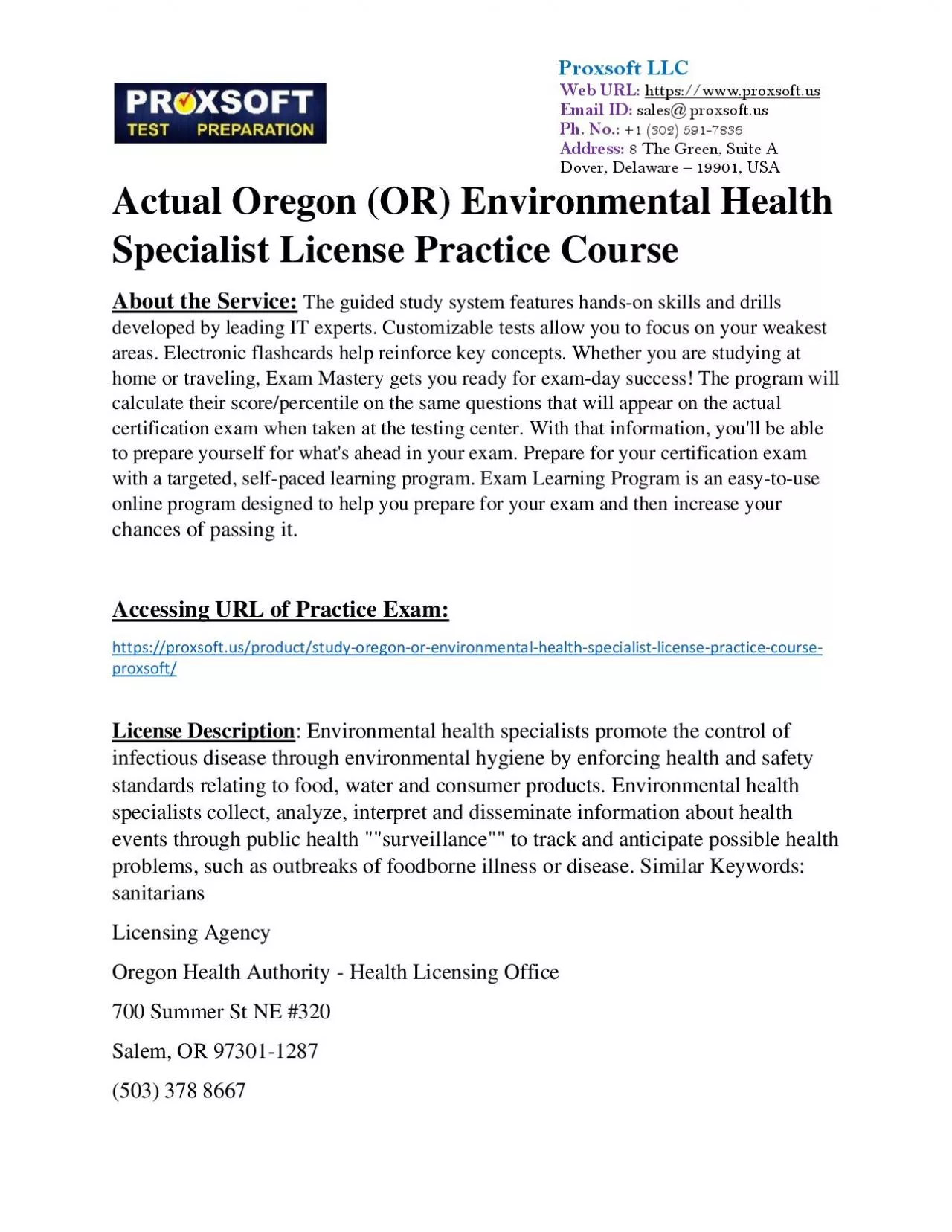 PDF-Actual Oregon (OR) Environmental Health Specialist License Practice Course