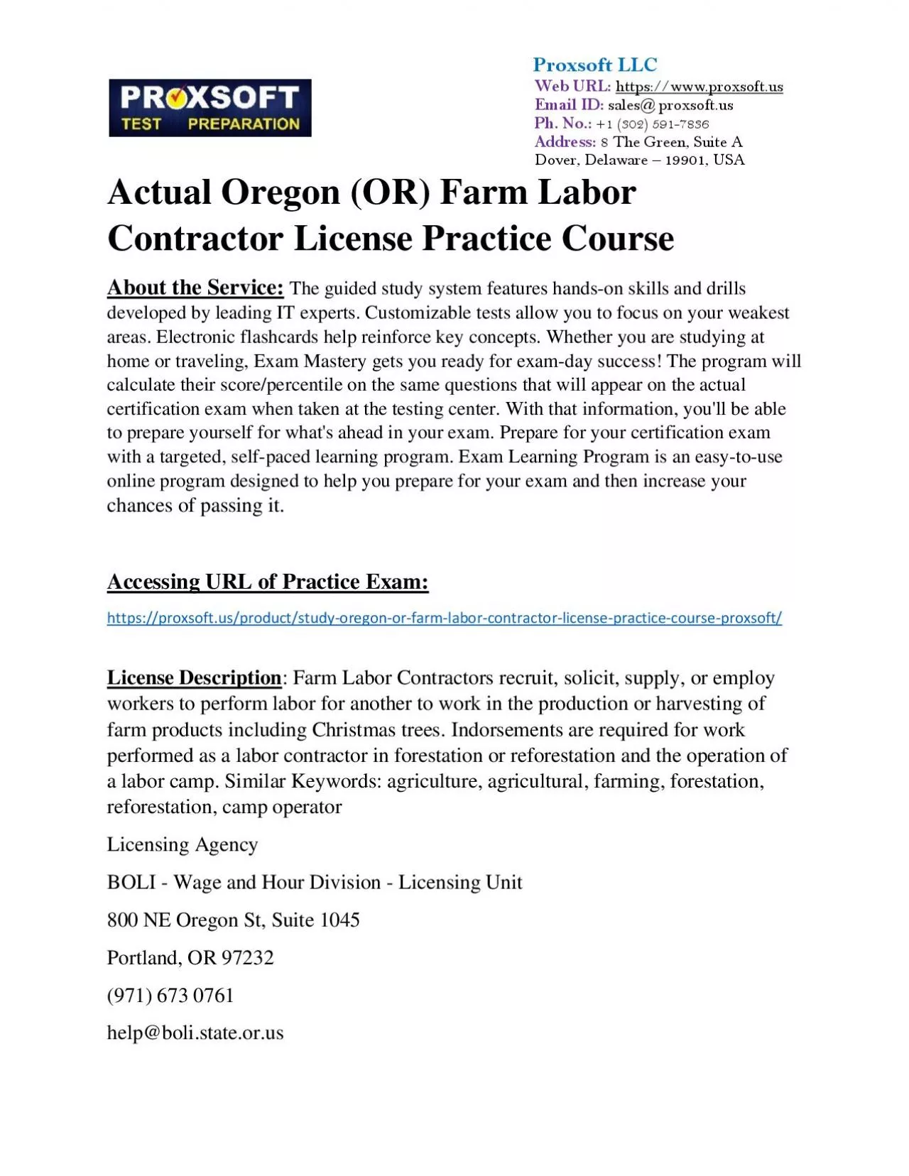 PDF-Actual Oregon (OR) Farm Labor Contractor License Practice Course