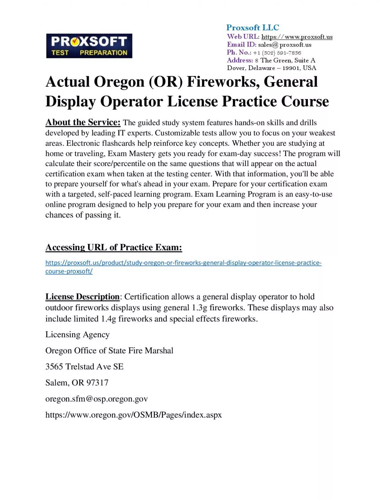 PDF-Actual Oregon (OR) Fireworks, General Display Operator License Practice Course