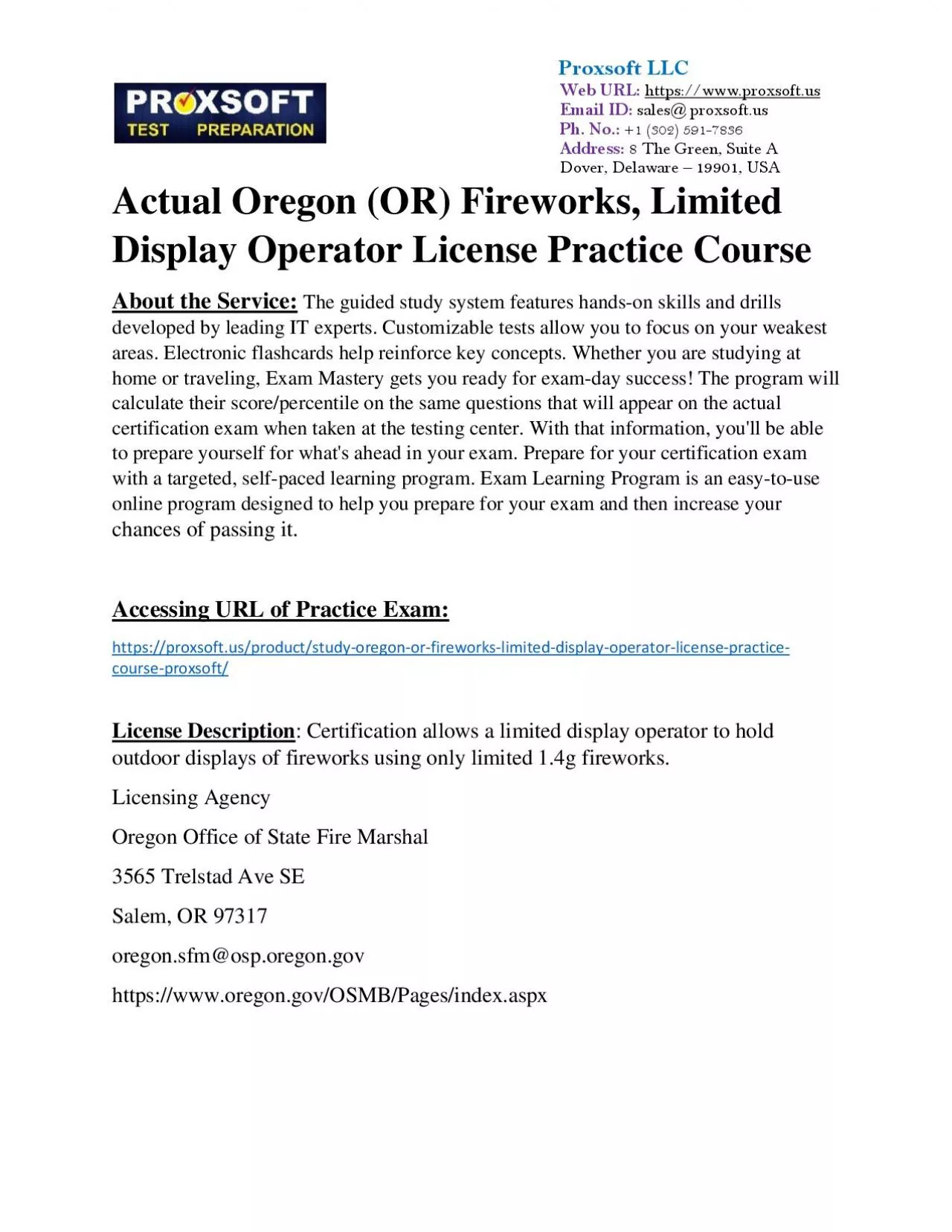 PDF-Actual Oregon (OR) Fireworks, Limited Display Operator License Practice Course