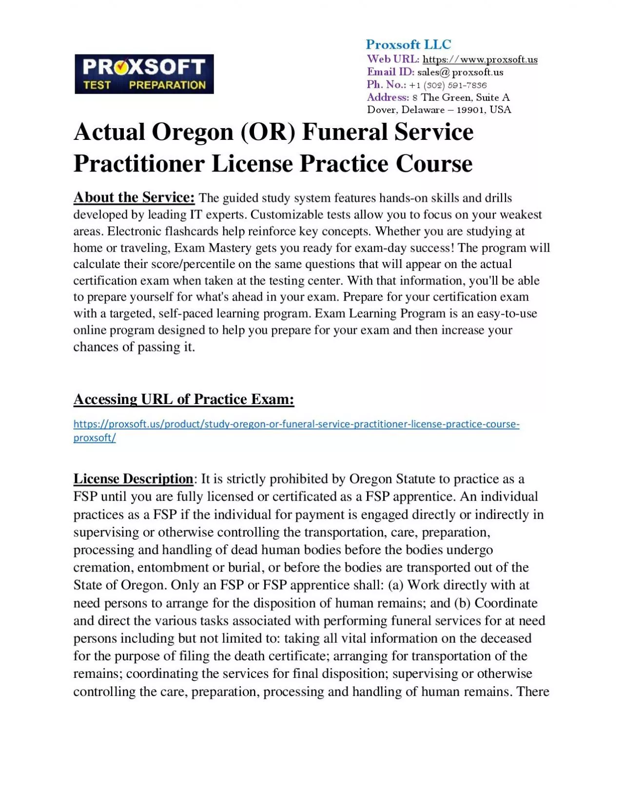 PDF-Actual Oregon (OR) Funeral Service Practitioner License Practice Course