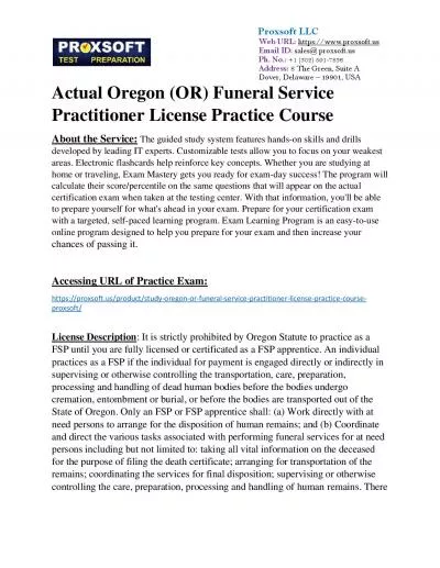 Actual Oregon (OR) Funeral Service Practitioner License Practice Course