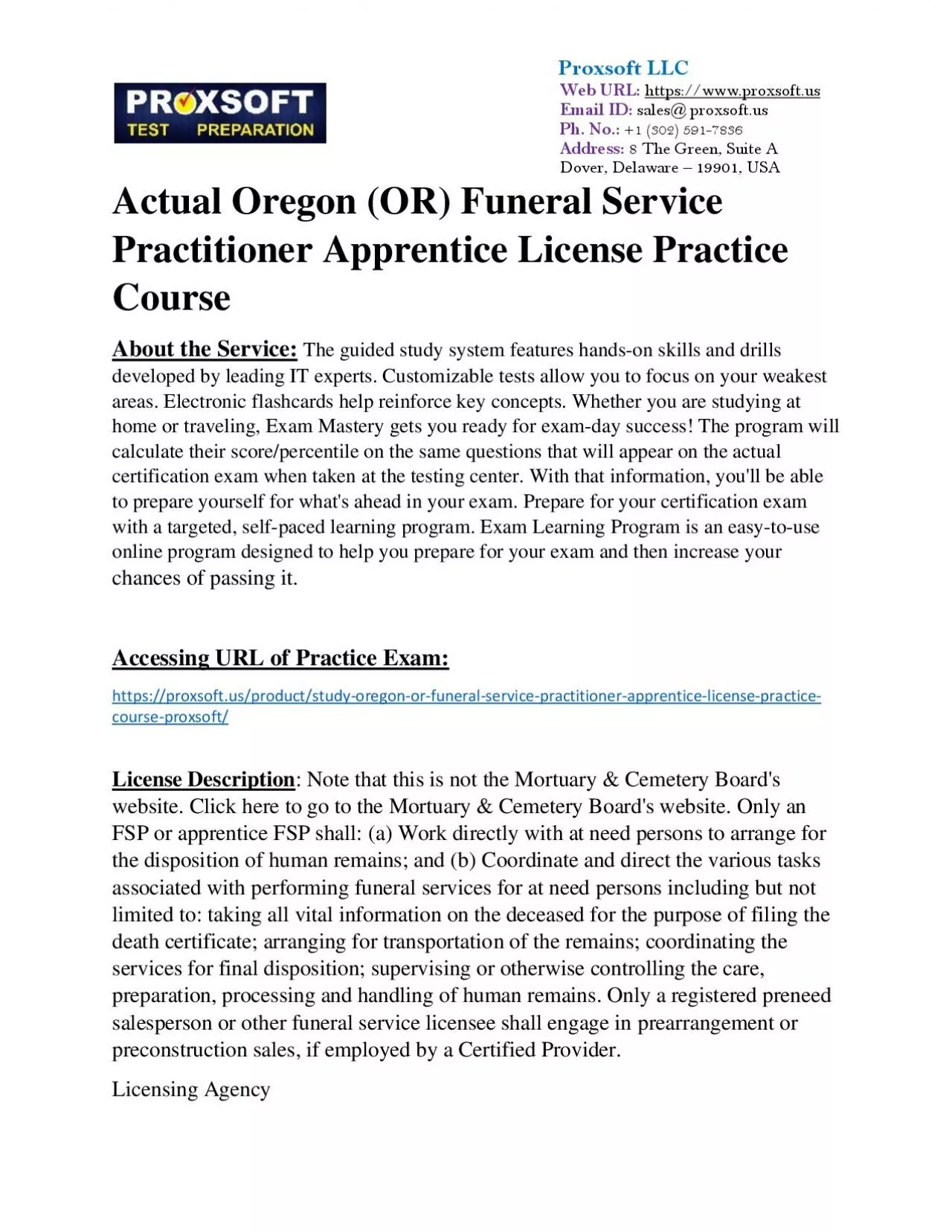 PDF-Actual Oregon (OR) Funeral Service Practitioner Apprentice License Practice Course