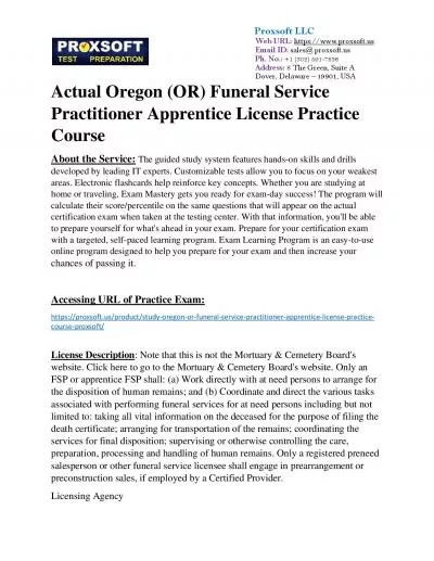 Actual Oregon (OR) Funeral Service Practitioner Apprentice License Practice Course