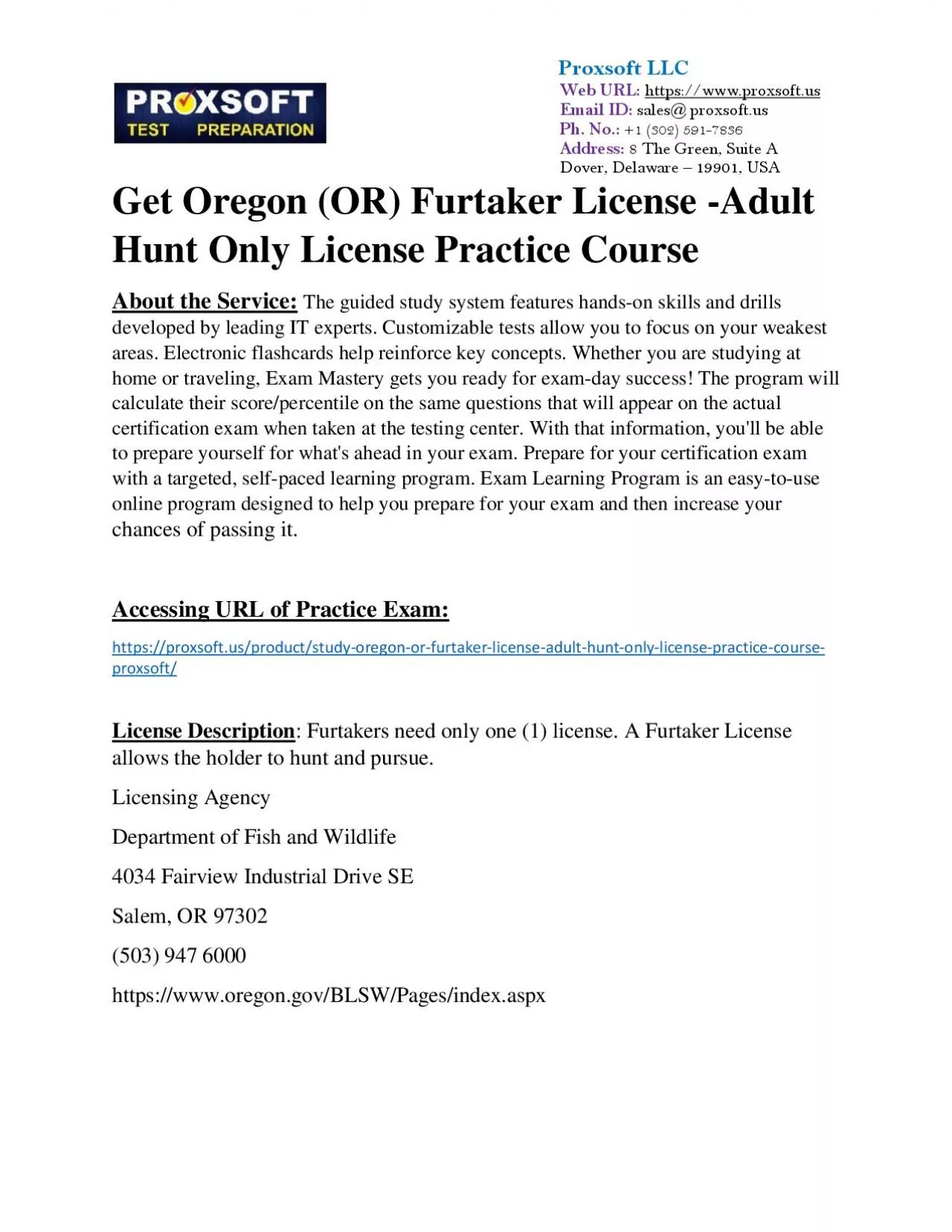 Get Oregon (OR) Furtaker License -Adult Hunt Only License Practice Course
