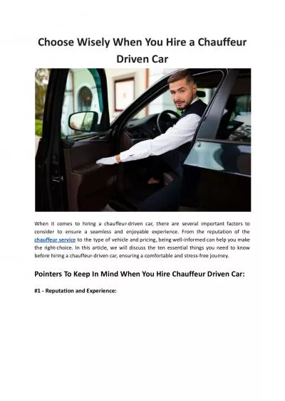 Choose Wisely When You Hire a Chauffeur Driven Car - MKL Chauffeurs