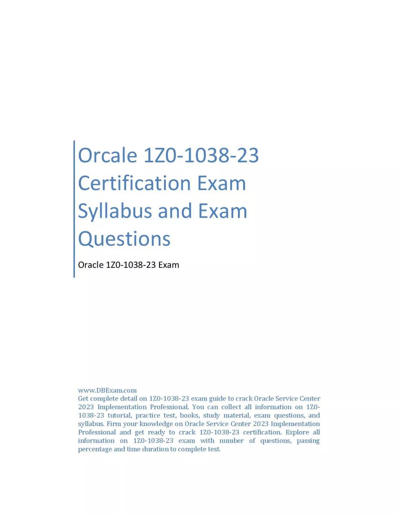 PDF-Orcale 1Z0-1038-23 Certification Exam Syllabus and Exam Questions