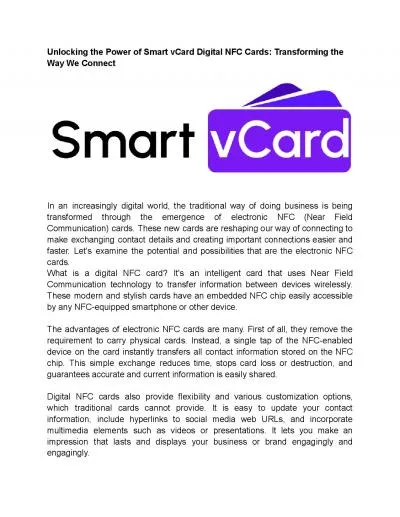 Smart vCard: Empowering Networking using Digital NFC Cards