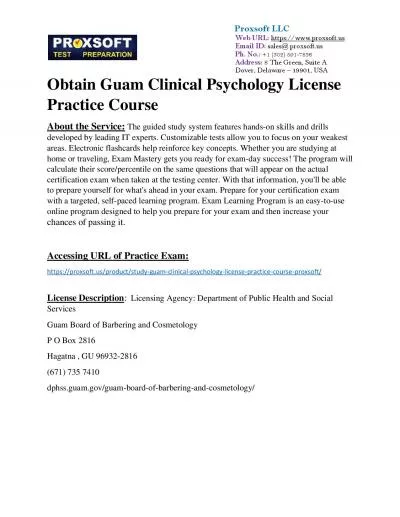 Obtain Guam Clinical Psychology License Practice Course