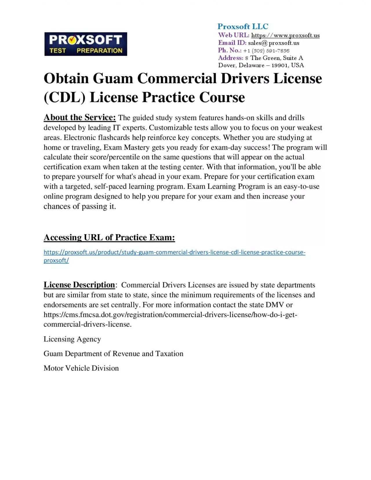 Obtain Guam Commercial Drivers License (CDL) License Practice Course