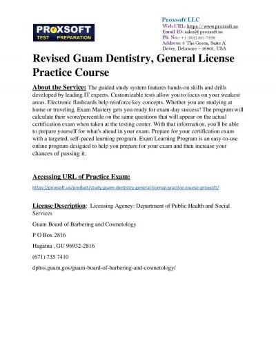 Revised Guam Dentistry, General License Practice Course
