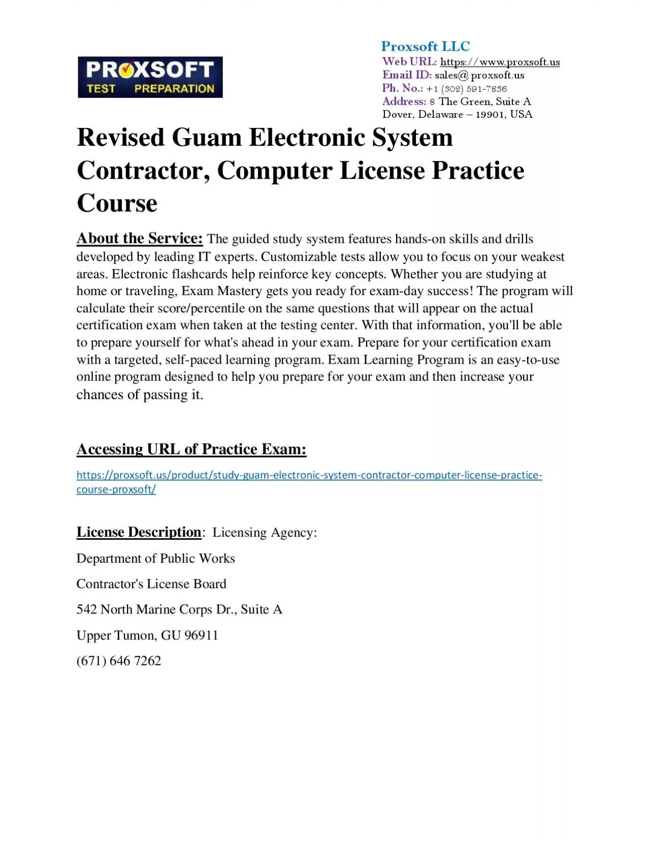 Revised Guam Electronic System Contractor, Computer License Practice Course
