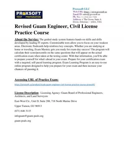 Revised Guam Engineer, Civil License Practice Course