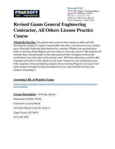 Revised Guam General Engineering Contractor, All Others License Practice Course