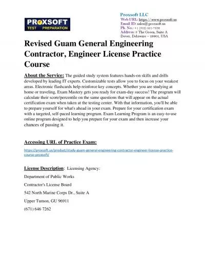 Revised Guam General Engineering Contractor, Engineer License Practice Course