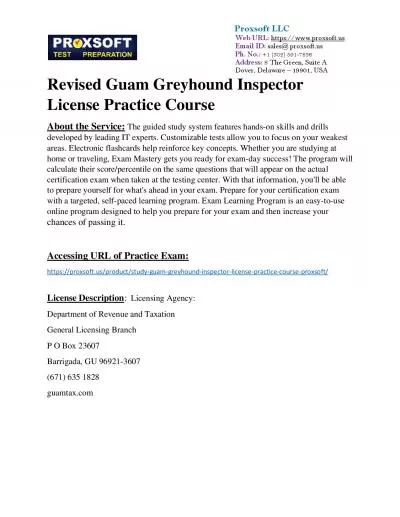 Revised Guam Greyhound Inspector License Practice Course