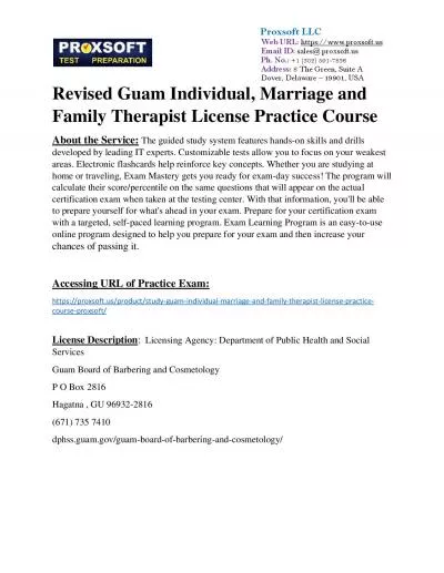 Revised Guam Individual, Marriage and Family Therapist License Practice Course