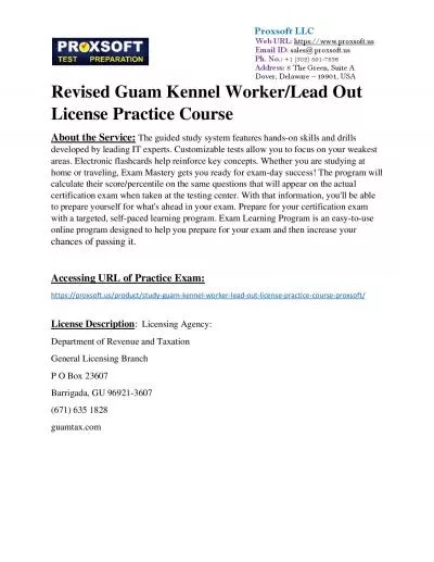 Revised Guam Kennel Worker/Lead Out License Practice Course