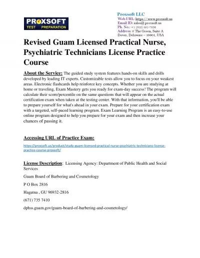 Revised Guam Licensed Practical Nurse, Psychiatric Technicians License Practice Course