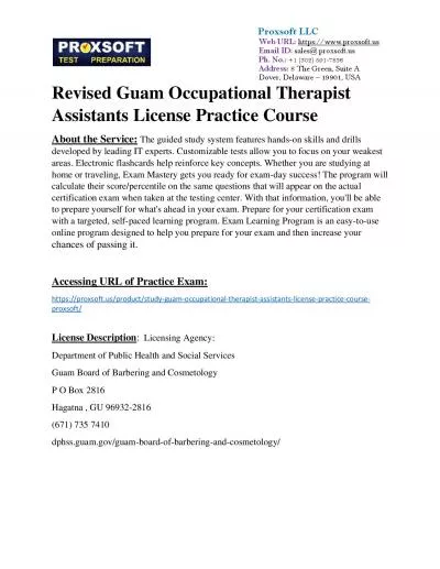 Revised Guam Occupational Therapist Assistants License Practice Course