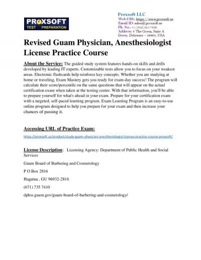 Revised Guam Physician, Anesthesiologist License Practice Course