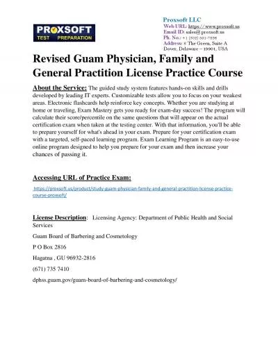 Revised Guam Physician, Family and General Practition License Practice Course