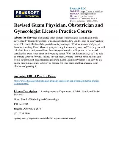 Revised Guam Physician, Obstetrician and Gynecologist License Practice Course