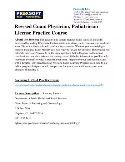 Revised Guam Physician, Pediatrician License Practice Course