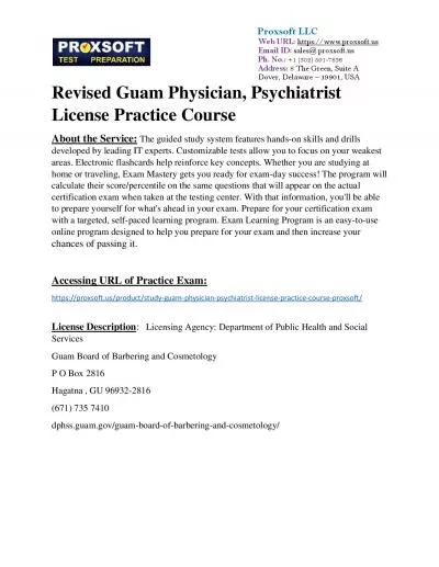 Revised Guam Physician, Psychiatrist License Practice Course