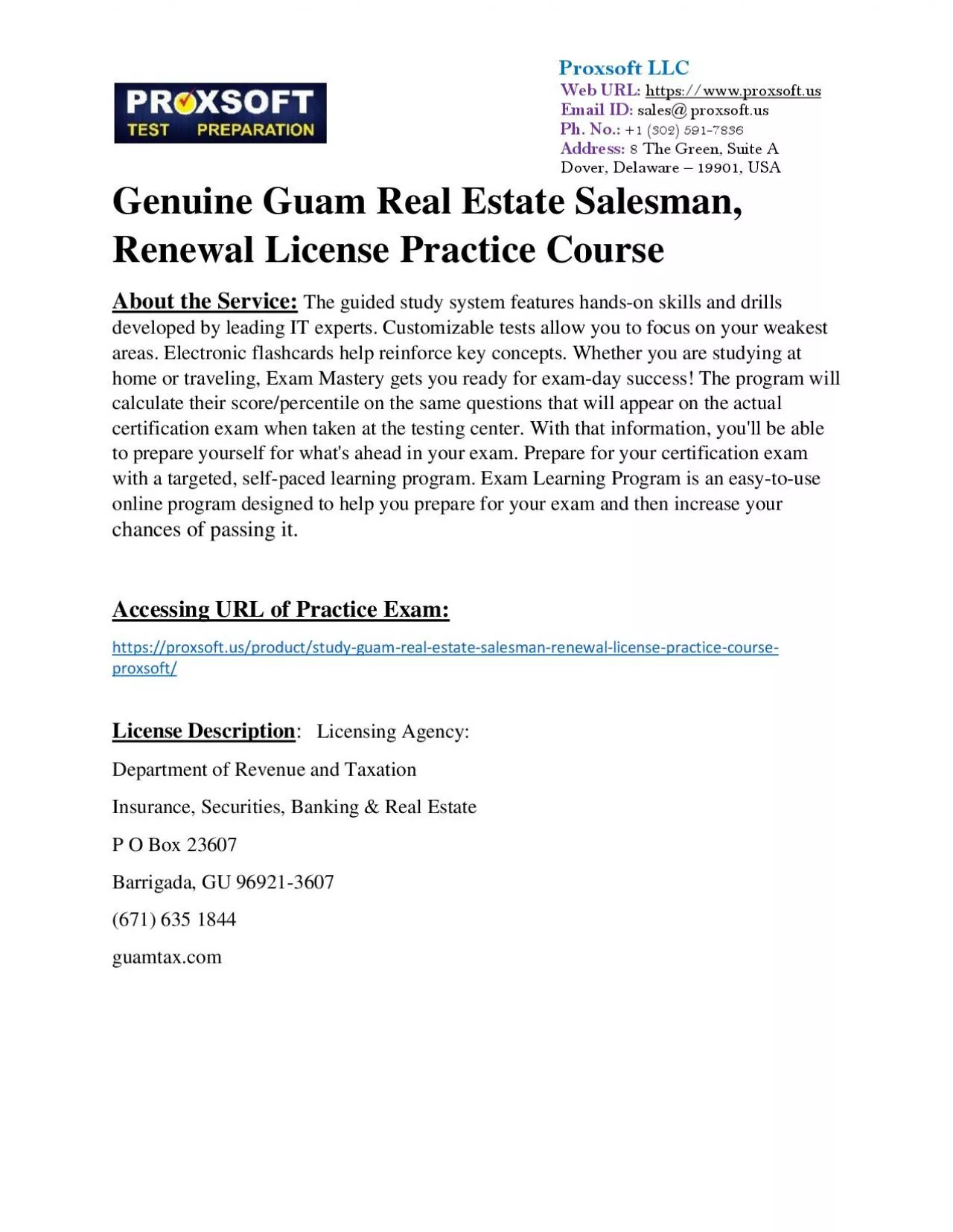 PDF-Genuine Guam Real Estate Salesman, Renewal License Practice Course