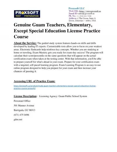 Genuine Guam Teachers, Elementary, Except Special Education License Practice Course