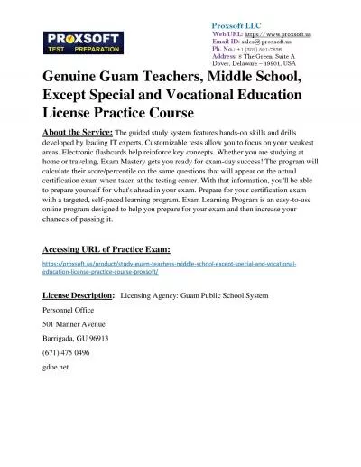 Genuine Guam Teachers, Middle School, Except Special and Vocational Education License Practice Course