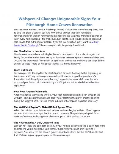 Whispers of Change: Unignorable Signs Your Pittsburgh Home Craves Renovation