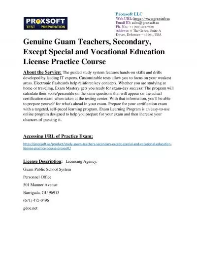 Genuine Guam Teachers, Secondary, Except Special and Vocational Education License Practice