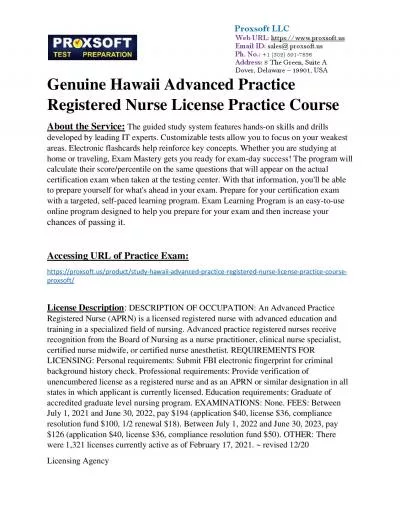 Genuine Hawaii Advanced Practice Registered Nurse License Practice Course