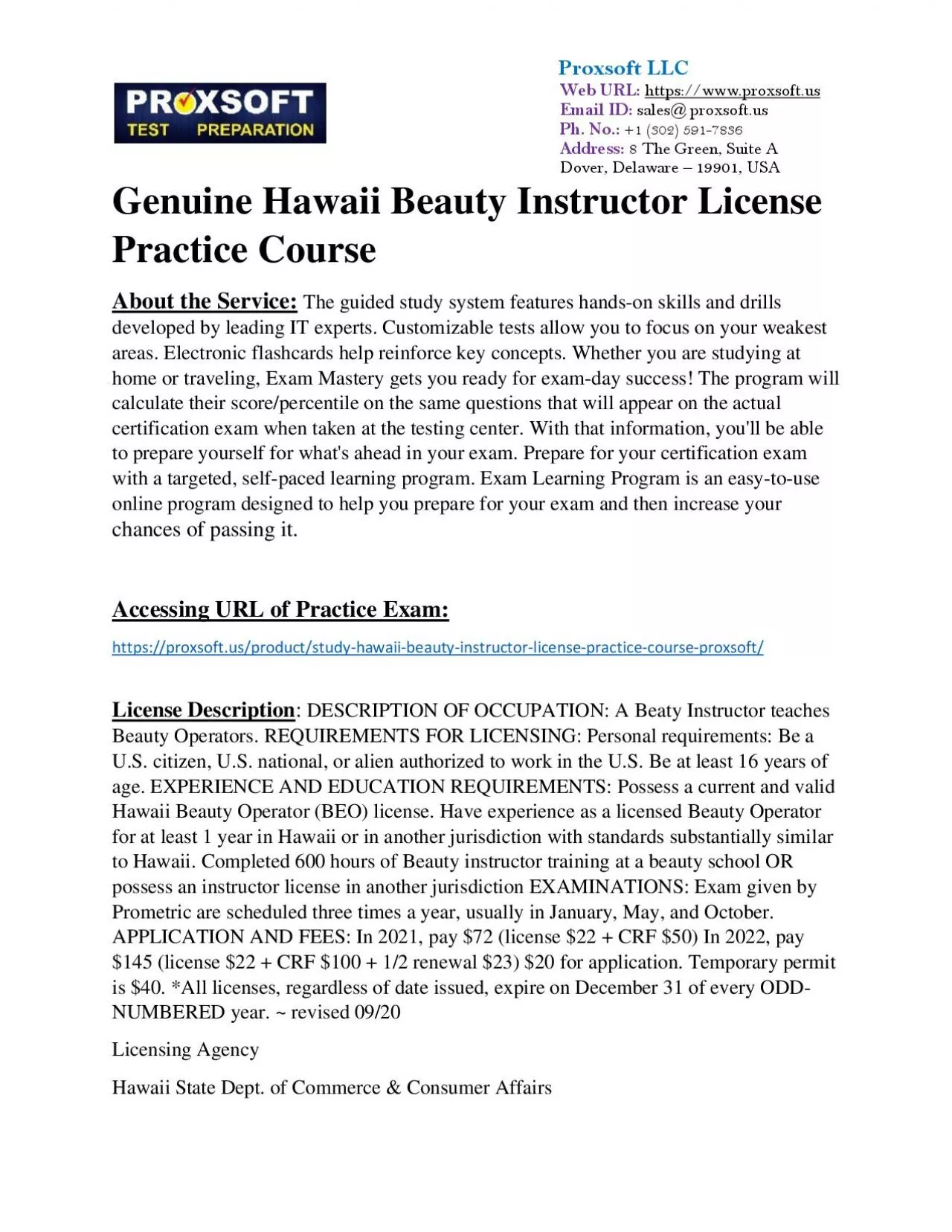 PDF-Genuine Hawaii Beauty Instructor License Practice Course