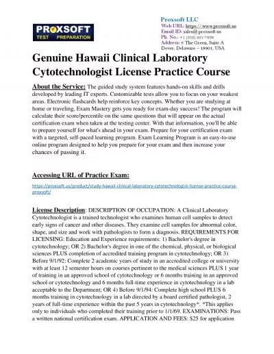 Genuine Hawaii Clinical Laboratory Cytotechnologist License Practice Course