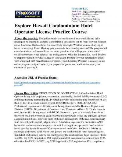 Explore Hawaii Condominium Hotel Operator License Practice Course