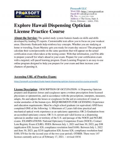 Explore Hawaii Dispensing Optician License Practice Course