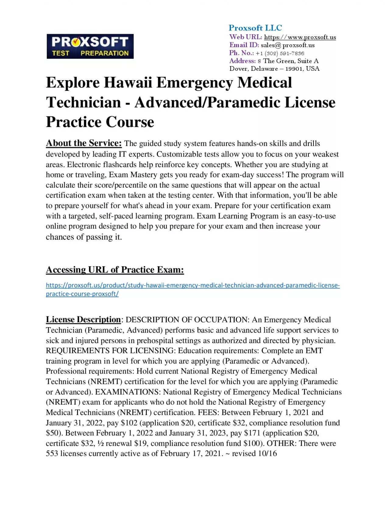 PDF-Explore Hawaii Emergency Medical Technician - Advanced/Paramedic License Practice Course