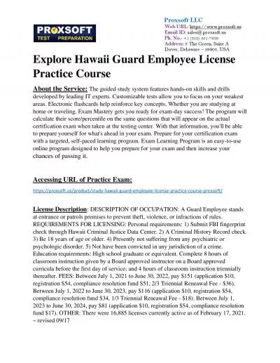 Explore Hawaii Guard Employee License Practice Course